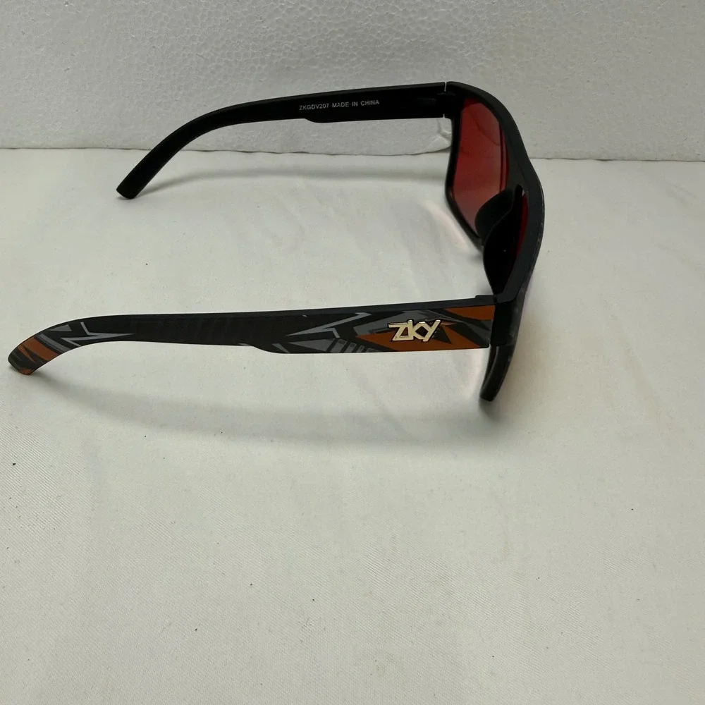 ZKY Sunglasses Mens OS Black Orange ZKGDV207 Flat Top Sport Carbon Fiber Pattern